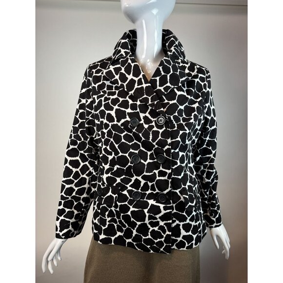 Vintage 90s Elementz Black & White Giraffe Print Double-Breasted Jacket Medium - Picture 13 of 16